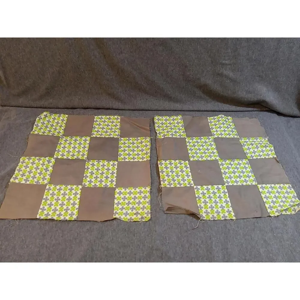 Patchwork Fabric Gray Green Checker Squares Making Quilts Blankets Lot Of 2